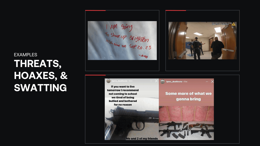 examples of gun violence threats, hoaxes, and swatting in schools